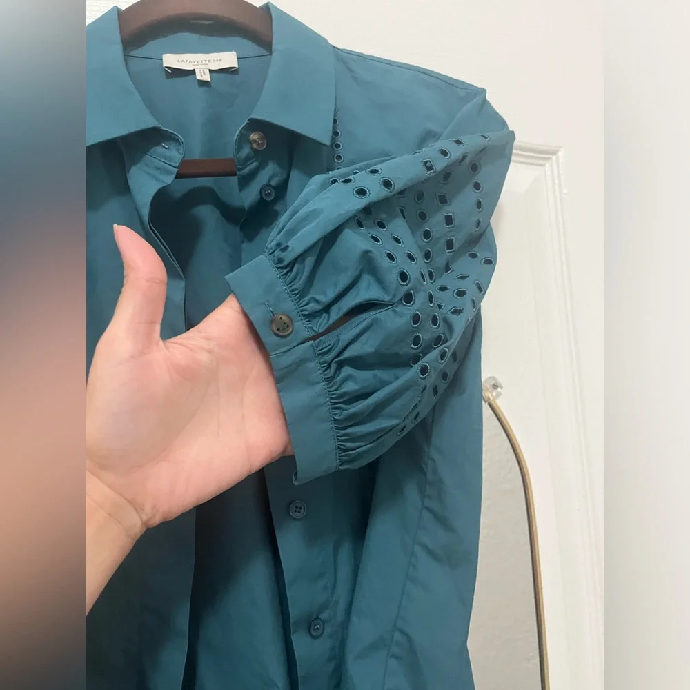 LAFAYETTE 148 NEW YORK Cowan Shirt Size Small Deep Lagoon - Picture 7 of 7